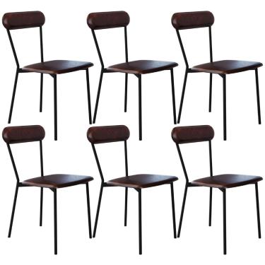 Imagem de Kit 06 Cadeiras Estofada Para Sala de Jantar Liora Preto C01 Courino Café - Lyam Decor