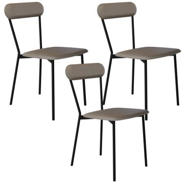 Imagem de Kit 03 Cadeiras Estofada Para Sala de Jantar Liora Preto C01 Courino Cinza - Lyam Decor