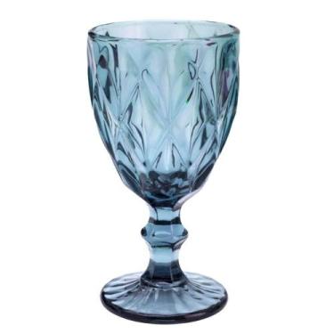 Imagem de Taça Diamond De Vidro Azul 350ml Água Sucos Refrigerantes Avulsa Cálic