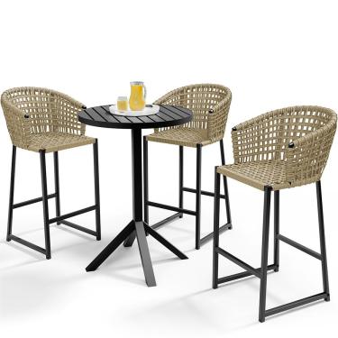 Imagem de Kit Mesa Bistrô Hani Com 03 Banquetas Área Gourmet Bar Corda Náutica Porto D04 Bege - Lyam Decor