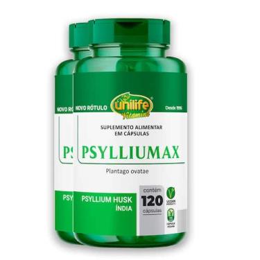 Imagem de Kit 2 Psyllium Husk Unilife Psylliumax 120 cápsulas