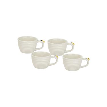 Imagem de Conjunto com 4 Xícaras de Chá de Porcelana Abelha 230ml - Hauskraft