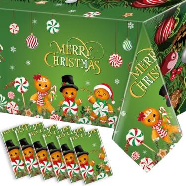 Imagem de WovWeave 6 peças de toalha de mesa de Natal doce decoração de festa feliz Natal 137 x 277 cm homem de gengibre hortelã-pimenta candyland cane capa de mesa de plástico retangular para artigos de festa