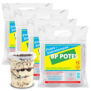 Imagem de Pote Descartavél 1000ml BP Potes Redondo Cilindrico com Tampa Açai, Bolos Sorvetes, Bolacha (60 Unidades)