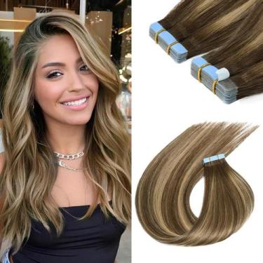 Imagem de Fita adesiva em extensões de cabelo humano Sunfly 50g 20cm Balayage