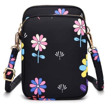 Imagem de Bolsa tiracolo feminina mini bolsa para celular bolsa de viagem pequena bolsa de ombro, Flor preta, Bolsa transversal leve