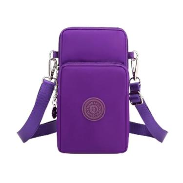 Imagem de Bolsa transversal pequena para mulheres - Bolsas de telefone com carteira de alça transversal - Bolsa de braço de nylon leve para itens essenciais pequena roxo claro A