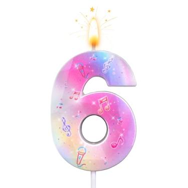 Imagem de SAVITA Vela de Aniversário com Número Rosa, Parafina Cera Tema de Anime Brilho Vela Suprimentos para Aniversário Bolo Topo para Festa Bolo Decoração e Comemoração Infantil (Número 6)