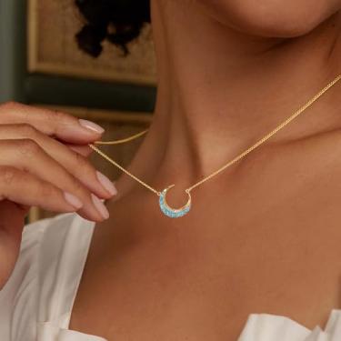 Imagem de Colar feminino banhado a ouro 14 K, pingente de lua turquiosa, minimalista, delicado, feito à mão, presentes, Medium, Latão, Sem Pedra Preciosa