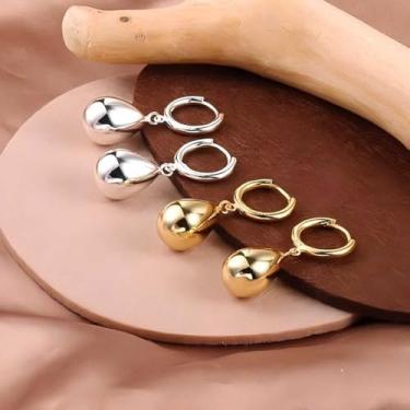 Imagem de Brincos pendentes de gota d'água de prata hipoalergênicos – Joias femininas em formato de gota de lágrima, pendurados seguros e estilosos, Small, Cobre, Sem pedra preciosa