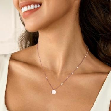 Imagem de Colar feminino com pingente de design minimalista e elegante com moeda ajustável, 17.7inches, Cobre, Sem Pedra Preciosa