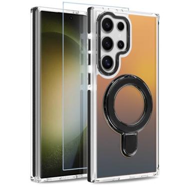 Imagem de MOWIME Capa magnética para Samsung Galaxy S23 Ultra com suporte [compatível com Magsafe] [lindo design fluorescente] [1 protetor de tela] capa fosca translúcida fina para Galaxy S23 Ultra 6,8