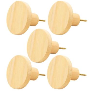 Imagem de Kit 5 Ganchos de Madeira Pendurador de Parede Redondo Decorativo Bolsa