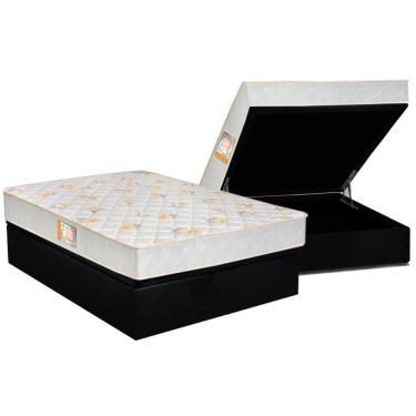 Imagem de Cama Box Baú Casal: Colchão Espuma Castor D28 Sleep Max Duplo + Base Crc Suede Black(138X188)