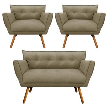 Imagem de Kit 01 Namoradeira e 02 Poltronas Anitta Suede Pés Palito