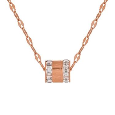 Imagem de CHARIFIN Colar feminino, aço de titânio, hipoalergênico, fileira dupla, zircão, numerais romanos, cilindro, pingente de clavícula, colar dourado para mulheres, Aço inoxidável, Zircônia cúbica