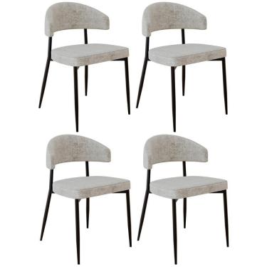 Imagem de Cadeira De Jantar Estofada Kit 4 Chloe M25 Linho Lautrec Off - Mpozenato