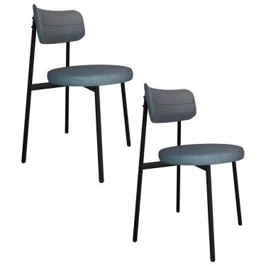 Imagem de Cadeira De Jantar Estofada Kit 2 Nyka M25 Linho Cinza - Mpozenato