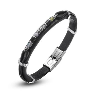 Imagem de Pulseira masculina de couro preto: olho de tigre/contas de ônix preto pulseira de couro (ouro) para joias masculinas - pulseiras masculinas de pedra natural com contas e joias para homens - pulseiras
