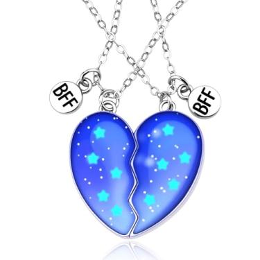 Imagem de Colares com céu estrelado que brilha no escuro para 2 colares de coração e estrelas da amizade para melhores amigos, presentes para aniversário de Natal, aniversário, melhor amigo, para amantes do