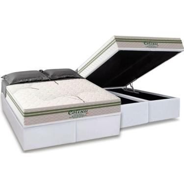 Imagem de Conjunto Box Baú Queen: Colchão Molas Paropas Ensacadas Coliseu + Base Crc Suede White (158x198)