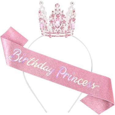 Imagem de Faixa de princesa de aniversário para mulheres, tiara e coroas tiaras para meninas, acessórios de festa de feliz aniversário, lembrancinha Supllies Leona rosa prata, pacote com 2