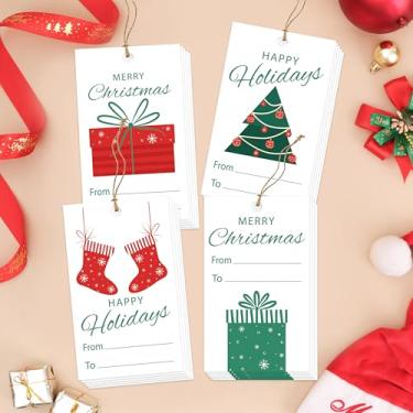 Imagem de Cazhes Etiquetas de presente de papel Merry Christmas, 40 peças, etiqueta de nome de Natal com cordão para sacolas de presentes, embalagem de presentes de férias de inverno para suprimentos de