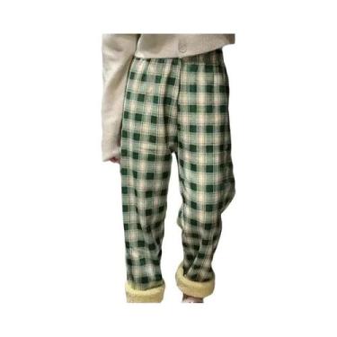 Imagem de Calças de Perna Larga Acolchoadas com Cintura Alta - Inverno - Xadrez 