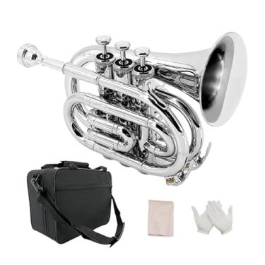 Imagem de YoungMonic Pocket Trumpet Brass Bb Padrão para iniciantes, estudantes com bocal 7C, estojo rígido de transporte, pano de limpeza e luvas