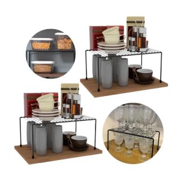 Imagem de Kit 2 Organizador de Armário para Cozinha 32 cm – Prateleira Dispensa em Aço Inoxidável, Suporte Médio de Armazenamento