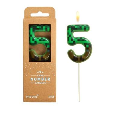 Imagem de PHD CAKE Velas de aniversário com número de 5 pixels, número de 6 cm, velas verdes com número de mineiro, velas com número de bolo, celebração de festa, vela estilo