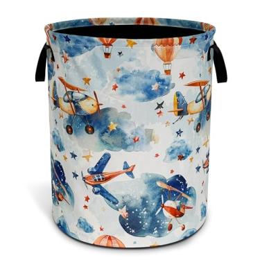 Imagem de Cesto de lavanderia de avião, balão de ar quente, nuvens, dobrável, impermeável, tecido Oxford, bolsa divertida, cesto de roupa, organizador de brinquedos para banheiro/armazenamento de lavanderia