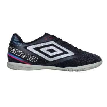 Imagem de Chuteira Umbro Futsal Techno II Jr Preto Cinza e Azul - Juvenil - 30 - Preto