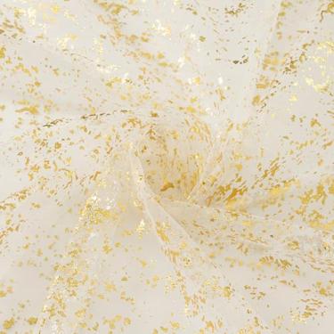 Imagem de P Pothuiny Tecido de tule com glitter, ouro bege com glitter metálico, tela transparente, tecido brilhante para vestido de casamento, saia tutu, artesanato, embalagem de presente, decoração de pano de