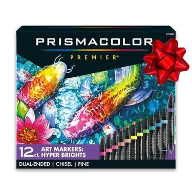 Imagem de Prismacolor Marcadores de arte de ponta dupla Premier com ponta de cinzel e ponta fina, cores hiperbrilhantes para adultos, 12 unidades