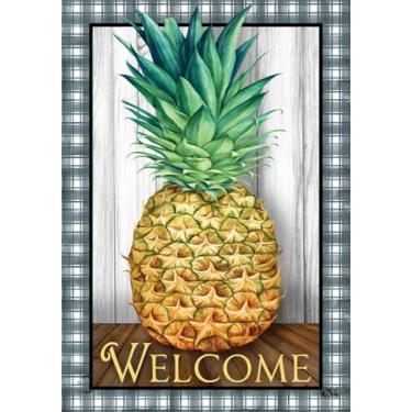 Imagem de Bandeira de jardim diária abacaxi xadrez 31,7 cm x 45,7 cm Briarwood Lane