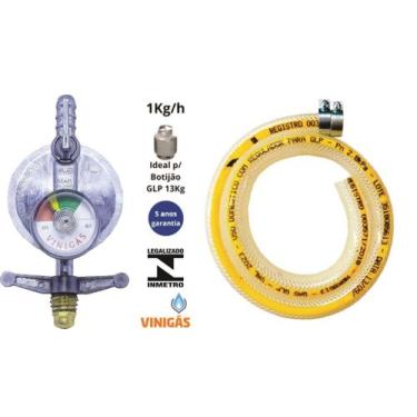 Imagem de Regulador visor click com medidor gás mangueira pvc 1 metro - VINIGÁS