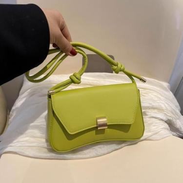 Imagem de Bolsa feminina retrô de ombro único, elegante e simples, bolsa de transporte transversal pequena bolsa quadrada para mulheres, Verde, Retrô