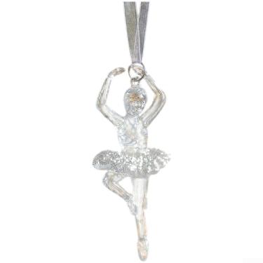 Imagem de Conjunto de enfeites de pingente de acrílico de Natal com estrela, anjo, arco e figuras dançantes, decorações de férias de prata transparente para exibição de árvore interna ou externa, variantes de