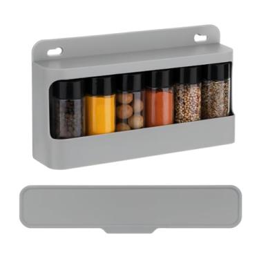 Imagem de Porta Condimentos Moderno Com 6 Potes, Suporte Autoadesivo, Organizador de Temperos Para Cozinha, Preto