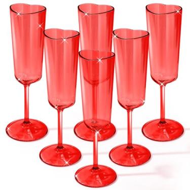 Imagem de Teenyyou Pacote com 6 taças de champanhe em forma de coração para o dia dos namorados 170 g taças de champanhe acrílicas vermelhas taças de martini taças de vinho para coquetel e aniversário de