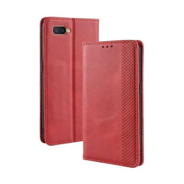 Imagem de Capa para OPPO R15X,Retro Flip magnético,Caso de telefone de couro PU,Design de carteira com 3 slots de cartão e 1 clipe de dinheiro -Red
