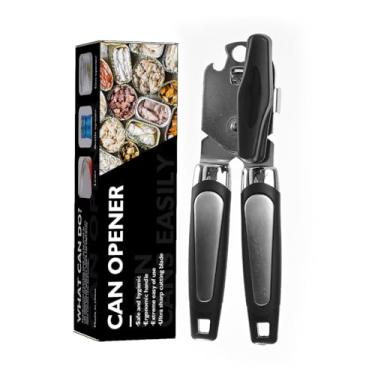 Imagem de Abridor de latas de aço inoxidável – Aparelho de cozinha multifuncional com abridor de garrafa, alça macia e confortável e botão giratório portátil extragrande número 3