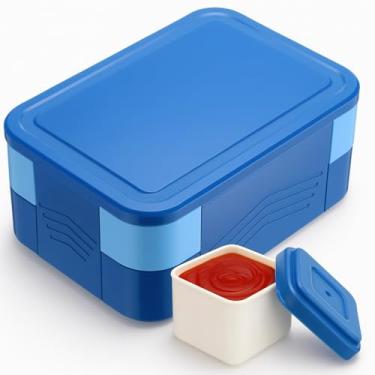 Imagem de Qinyoung Caixa Bento com 6 compartimentos, recipiente de almoço de 1,5 l com utensílios e copo de molho, seguro para micro-ondas e lava-louças, lancheira à prova de vazamento para adultos, homens e