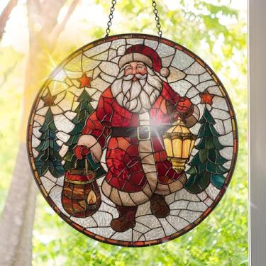 Imagem de Apanhador solar de acrílico colorido, decoração de janela suspensa de Natal com design de vitral impresso, apanhador de sol, arte de parede de arco-íris, ornamentos de Natal para uso interno e externo