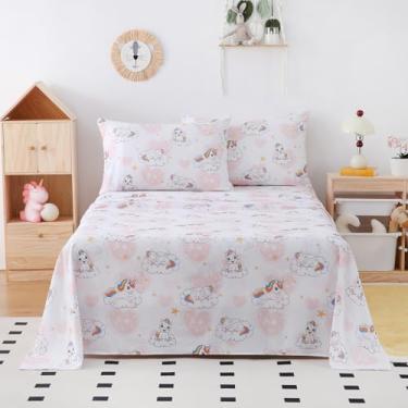 Imagem de Yibeizi Conjunto de lençóis de casal para crianças, estampa de unicórnio, lençóis de cama de casal de microfibra, fofo coração, macio, Oeko-Tex, lençol com bolso extra profundo e hipoalergênico, sem
