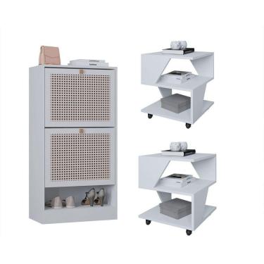 Imagem de Kit Sapateira 2 Portas E 2 Mesas De Cabeceira-centro Poquema Branco