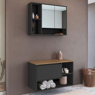 Imagem de Armário de Banheiro Bacelona 3 Portas com Espelho Grafite - Art In Móveis