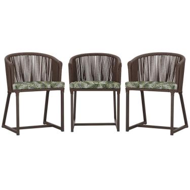 Imagem de 3 Cadeiras De Jantar Noronha Marrom Corda Náutica E5 Trama Marrom