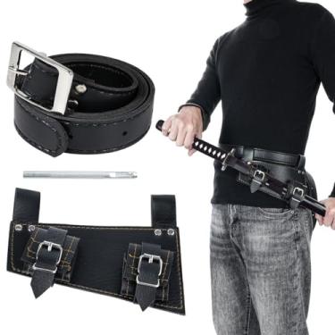 Imagem de Cinto e couro sintético medieval, coldre Katana com coldre de espada de sapo, suporte de bainha de florete para fantasia de guerreiro, assassino, cavaleiro
